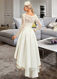 Rosie A-Line V-neck Asymmetrical Satin Lace Wedding Dress UKP0013843