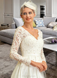 Rosie A-Line V-neck Asymmetrical Satin Lace Wedding Dress UKP0013843