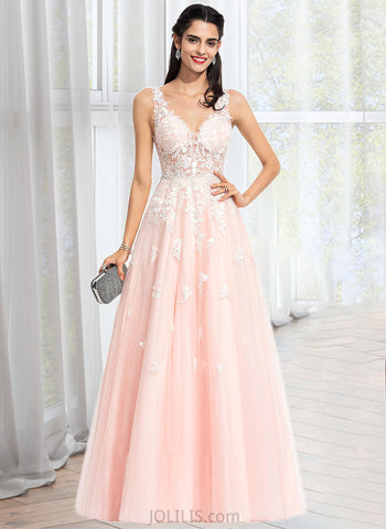 Kaydence Ball-Gown/Princess V-neck Floor-Length Tulle Wedding Dress With Beading Sequins UKP0013844