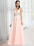 Kaydence Ball-Gown/Princess V-neck Floor-Length Tulle Wedding Dress With Beading Sequins UKP0013844