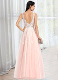 Kaydence Ball-Gown/Princess V-neck Floor-Length Tulle Wedding Dress With Beading Sequins UKP0013844