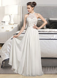 Alice A-Line Scoop Neck Floor-Length Chiffon Wedding Dress With Beading Sequins UKP0013845