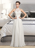 Alice A-Line Scoop Neck Floor-Length Chiffon Wedding Dress With Beading Sequins UKP0013845