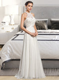 Alice A-Line Scoop Neck Floor-Length Chiffon Wedding Dress With Beading Sequins UKP0013845