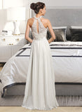 Alice A-Line Scoop Neck Floor-Length Chiffon Wedding Dress With Beading Sequins UKP0013845