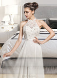 Alice A-Line Scoop Neck Floor-Length Chiffon Wedding Dress With Beading Sequins UKP0013845