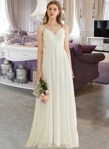 Meghan A-Line V-neck Floor-Length Chiffon Wedding Dress With Lace UKP0013848