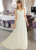 Meghan A-Line V-neck Floor-Length Chiffon Wedding Dress With Lace UKP0013848