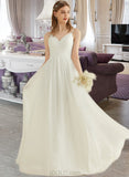 Meghan A-Line V-neck Floor-Length Chiffon Wedding Dress With Lace UKP0013848