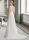 Annabelle A-Line V-neck Sweep Train Chiffon Wedding Dress With Ruffle UKP0013849