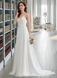 Martina A-Line Sweetheart Sweep Train Chiffon Wedding Dress UKP0013850