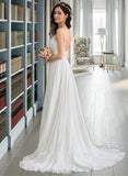 Martina A-Line Sweetheart Sweep Train Chiffon Wedding Dress UKP0013850