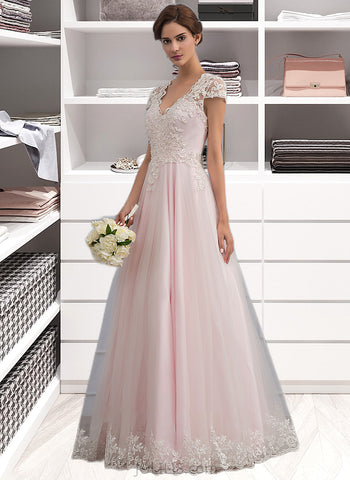 Deanna Ball-Gown/Princess V-neck Floor-Length Tulle Wedding Dress With Beading Sequins UKP0013853