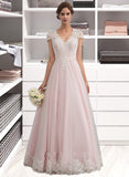 Deanna Ball-Gown/Princess V-neck Floor-Length Tulle Wedding Dress With Beading Sequins UKP0013853