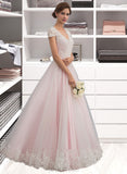 Deanna Ball-Gown/Princess V-neck Floor-Length Tulle Wedding Dress With Beading Sequins UKP0013853