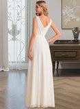 Mackenzie A-Line V-neck Floor-Length Chiffon Wedding Dress With Ruffle UKP0013854