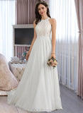 Reina A-Line Scoop Neck Floor-Length Chiffon Wedding Dress UKP0013857