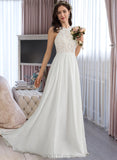 Reina A-Line Scoop Neck Floor-Length Chiffon Wedding Dress UKP0013857