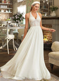 Giana A-Line Halter Sweep Train Chiffon Lace Wedding Dress UKP0013858