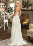 Giana A-Line Halter Sweep Train Chiffon Lace Wedding Dress UKP0013858