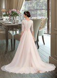 Karina Ball-Gown/Princess V-neck Court Train Organza Wedding Dress With Ruffle UKP0013861