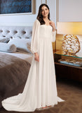 Kelsie A-Line V-neck Chapel Train Wedding Dress With Split Front UKP0013862