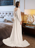 Kelsie A-Line V-neck Chapel Train Wedding Dress With Split Front UKP0013862