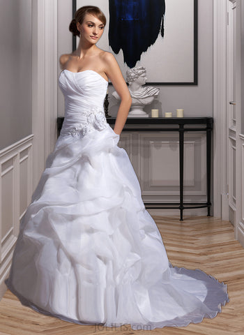 Melody Ball-Gown/Princess Sweetheart Court Train Organza Wedding Dress With Beading Appliques Lace Flower(s) UKP0013863