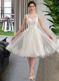 Lesly A-Line Illusion Knee-Length Tulle Wedding Dress With Bow(s) UKP0013864