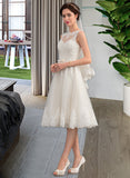 Lesly A-Line Illusion Knee-Length Tulle Wedding Dress With Bow(s) UKP0013864