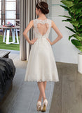 Lesly A-Line Illusion Knee-Length Tulle Wedding Dress With Bow(s) UKP0013864