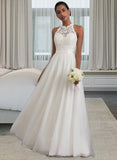 Joanne A-Line Scoop Neck Floor-Length Tulle Wedding Dress UKP0013865