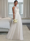 Joanne A-Line Scoop Neck Floor-Length Tulle Wedding Dress UKP0013865