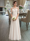 Callie A-Line Illusion Floor-Length Chiffon Wedding Dress With Beading Sequins Bow(s) UKP0013866