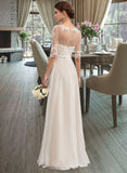 Callie A-Line Illusion Floor-Length Chiffon Wedding Dress With Beading Sequins Bow(s) UKP0013866