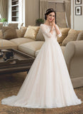 Savanah Ball-Gown/Princess Scoop Neck Court Train Tulle Wedding Dress With Sequins UKP0013868