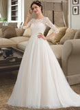 Savanah Ball-Gown/Princess Scoop Neck Court Train Tulle Wedding Dress With Sequins UKP0013868