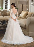 Savanah Ball-Gown/Princess Scoop Neck Court Train Tulle Wedding Dress With Sequins UKP0013868