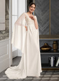 Cheyenne A-Line V-neck Court Train Wedding Dress With Sequins UKP0013869