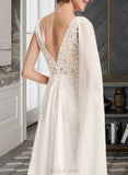 Cheyenne A-Line V-neck Court Train Wedding Dress With Sequins UKP0013869