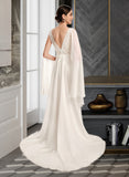 Cheyenne A-Line V-neck Court Train Wedding Dress With Sequins UKP0013869