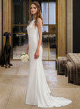 Kimora Trumpet/Mermaid Scoop Neck Sweep Train Jersey Wedding Dress UKP0013870