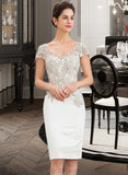 Karina Sheath/Column V-neck Knee-Length Satin Lace Wedding Dress UKP0013871