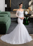 Tina Trumpet/Mermaid Chapel Train Tulle Lace Wedding Dress With Beading Sequins UKP0013872