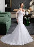 Tina Trumpet/Mermaid Chapel Train Tulle Lace Wedding Dress With Beading Sequins UKP0013872