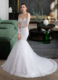 Tina Trumpet/Mermaid Chapel Train Tulle Lace Wedding Dress With Beading Sequins UKP0013872