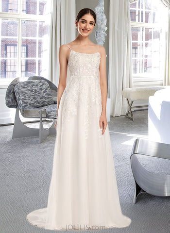 Katherine A-Line Square Neckline Court Train Wedding Dress With Beading Sequins UKP0013873