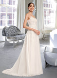 Katherine A-Line Square Neckline Court Train Wedding Dress With Beading Sequins UKP0013873