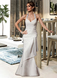 Genevieve Sheath/Column Halter Floor-Length Chiffon Satin Wedding Dress With Ruffle Beading Appliques Lace Sequins UKP0013874