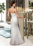 Genevieve Sheath/Column Halter Floor-Length Chiffon Satin Wedding Dress With Ruffle Beading Appliques Lace Sequins UKP0013874